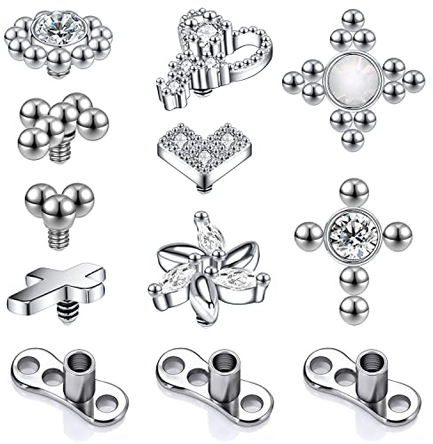 ZS Opal Dermal Anchor Aufsatz 3mm 4mm, Chirurgenstahl Hautanker Skin Diver Implantat Kugel, Mikro Transdermal Piercing Schmuck für Frauen Männer(C:Größen Mischen)