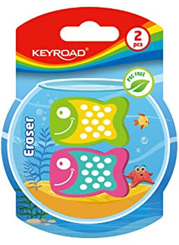 KeyRoad Gomma per cancellare – Pesci/gomma per matita e matite colorata/2 pezzi/blister/mix di colori/ideale per scuola e ufficio, KR972126