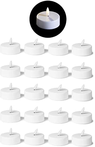 Novaliv Juego de 20 velas LED de té grandes, Iluminacion sin cables, luz blanca cálida, con llama 3D, parpadeante, 6 cm, para velas LED de Navidad con función de temporizador