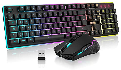 RedThunder K10 Set Tastiera e Mouse da Gioco Wireless, Retroilluminazione a LED, Batteria Ricaricabile da 3800 mAh, Sensazione Meccanica, Anti-ghosting+Mouse 7D 3200DPI, Layout IT QWERTY, Giocatori PC