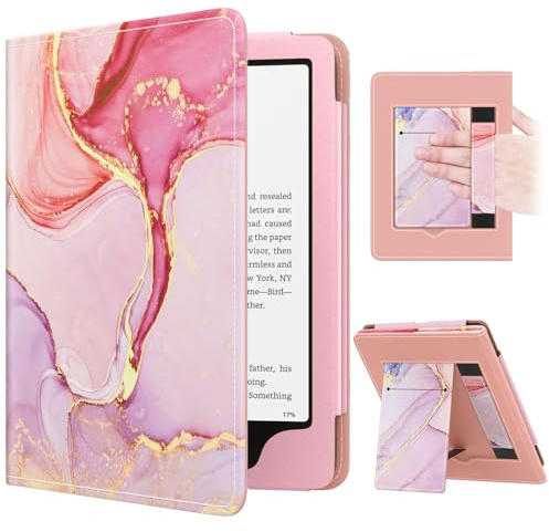 MoKo Hülle für Kindle Paperwhite 7/6,8 (12./11. Gen, 2024/2021) | Hellrosa Goldmarmor,Kompatibel mit Kindle Colorsoft Signature Edition, schlanke PU-Hülle, Auto Schlaf/Aufwach