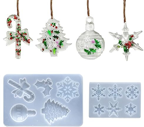 ZAHD 2 Stück Weihnachten Resin Silikonform Epoxidharz Formen DIY Charms Anhänger Gießform für Christbaumschmuck Herstellung