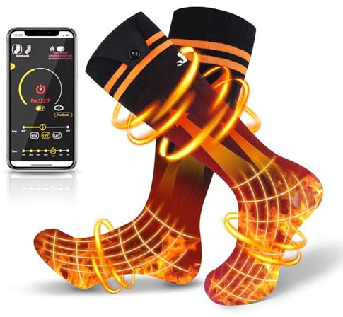 Beheizte Socken mit APP-Steuerung, Elektrische Beheizte Socken mit 5000mAh Wiederaufladbarer Akku, Winter Warme Thermosocken Unisex Fußwärmer für Camping Wandern Skifahren Jagd…