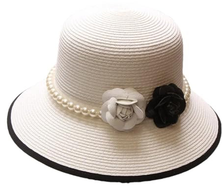 Dvbfufv Sonnenhut für Damen, Sommer, Vintage, elegant, Blume, Fischerhut, Strohhut, Strandhut, Sombrero, weiß, Einheitsgröße