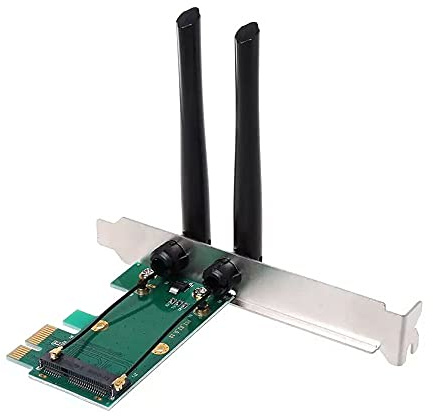 FURREN Carte sans Fil WiFi Mini Adaptateur PCI-E Express vers PCI-E avec 2 Antennes Externes pour PC