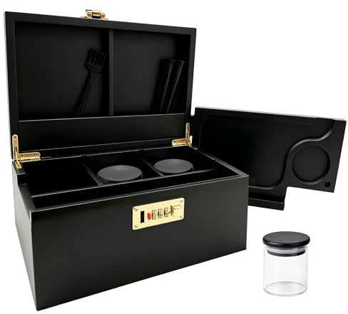 HINITOYOU Bamboo Storage Box with Combination Lock - Handmade Wooden Gift Chest with Removable Dividers & Accessories, Ideal Mother's Day Father's Day Birthday Christmas Housewarming Present(Black)