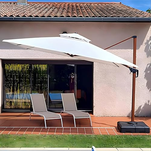 PURPLE LEAF 330 × 330 cm Ampelschirm mit Ständer Doppeldach UV 50+ Cream | Doppeldach-Belüftung, Lichtbeständig Stoff, Rostfreier Alurahmen, 360° Flexibilität, Verstärktes Standrohr, Stabil & Windfest