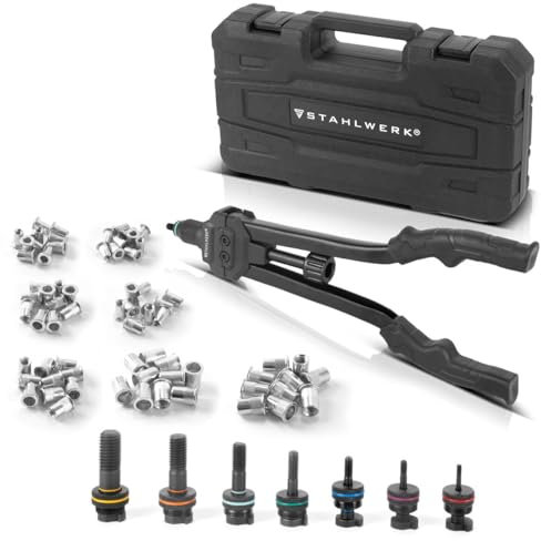 STAHLWERK Set di pinze per rivetti ciechi NZ-16 ST pinze per rivetti | pinze per dadi per rivetti | pinze per rivetti a strappo | pinze per rivetti a leva con mandrino filettato intercambiabile