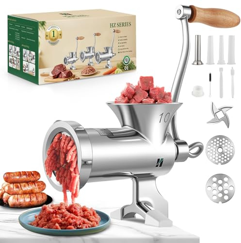 Huanyu Stainless Steel Meat Grinder Manual with Table Clamp Sausage Maker Grinders for Home Use for Chicken,Beef,Small Bone,Chili HZ-10