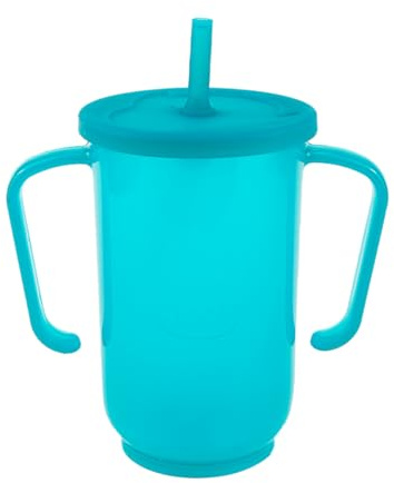 ZJIVQO Becher für ältere Menschen, Trinkbecher, Schnabeltasse, Flasche für behinderte Erwachsene, Schnabeltasse mit griffigen Griffen, Spritzschutz und Reisedeckel, 400 ml, blauer Reisebecher
