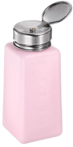 HARFINGTON Solvent Alcohol Dispensers 250ml(8.5oz) Push Down Liquid Dispenser Pump Bottle with Sealing Stainless Steel Lid for Acetone Cleanser Polish Remover, Pink
