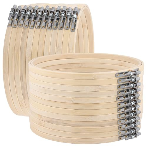 KEILEOHO 24 Stück Stickrahmen 15cm, Holz Bambus Kreis, 6 Zoll Kreuzstich Rahmen Rund für DIY