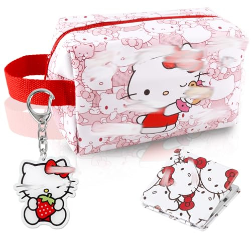 Trousse Maquillage Femme Voyage,Cat Trousse de Toilette Grande Capacité Pochette Maquillage avec Porte-clés Petit Miroir, Sac de Maquillage de Voyage