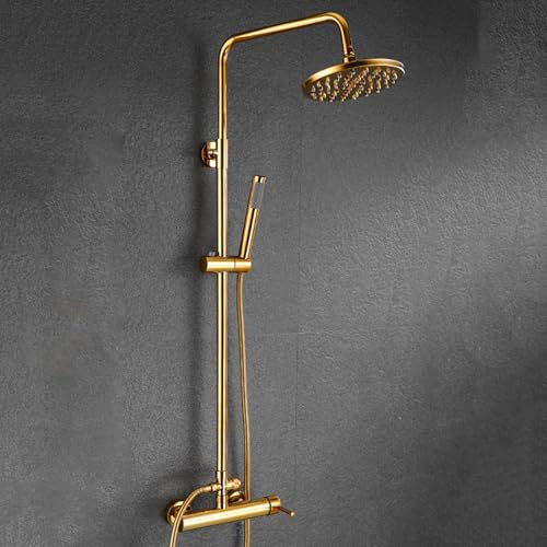 BiaoTeng Colonne de Douche avec Mitigeur pour Baignoire Hauteur Réglable Tuyau de douche de 150 cm Monocommande Ensemble de Robinet de Douche Or