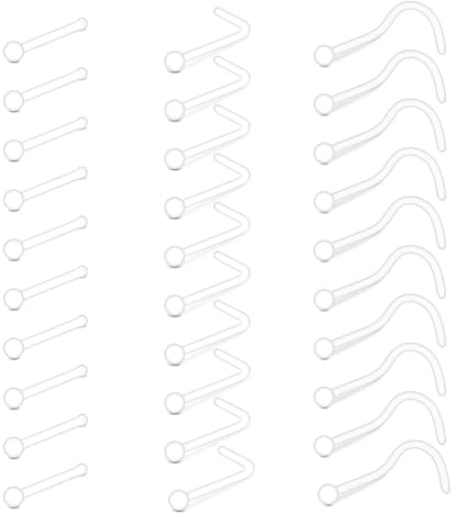 AceFun Clear Nose Rings and Studs for Work, Surgery - Plastic Nose Piercing Retainer 18g 20g - Earrings for Sports, Cartilage, Lip Piercing Retainer 16g