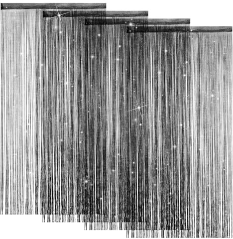 LITLANDSTAR 4 Pack String Door Curtains, 100 x 200cm String Curtain Panel Glitter String Doorways Divider Door Screens for Living Room Bedroom Party Decorations, Black