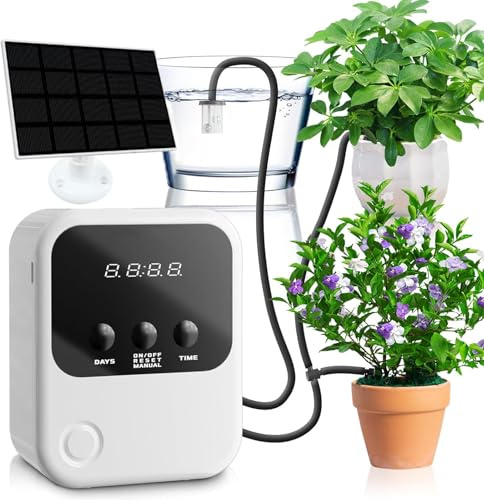 ACESOME Automatic Plant Waterer Indoor, USB + Solar Timing Device Intelligent Irrigation, Plant Watering Irrigation System Kit Self Watering System for Plants Set for Pots Lawn Indoor Outdoor Plants