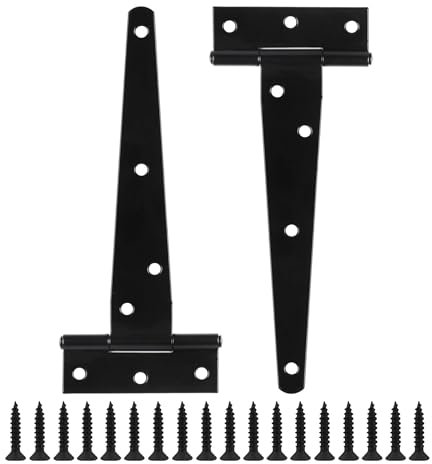 Multipack T-Hinges with Screws, Heavy Duty T-Strap Gate Hinges, Black Coated Metal Tee Hinges, Rustproof and Weather Resistant for Shed Doors, Barn Doors, Wooden Gates, and Fences. (400mm (16))