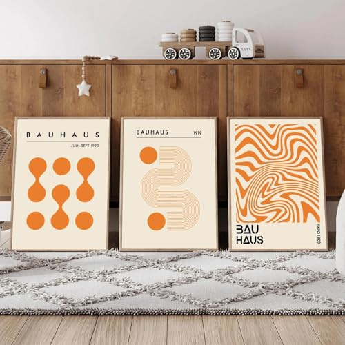 RDRDtbtr Orange Bauhaus- Bilder-Leinwandgemälde minimalistische geometrische Ausstellung Wand Bilder abstrakte Poster Kunstdrucke Bilder Wohnzimmer Heimdekoration 40 x 60 cm x 3 ungerahmt