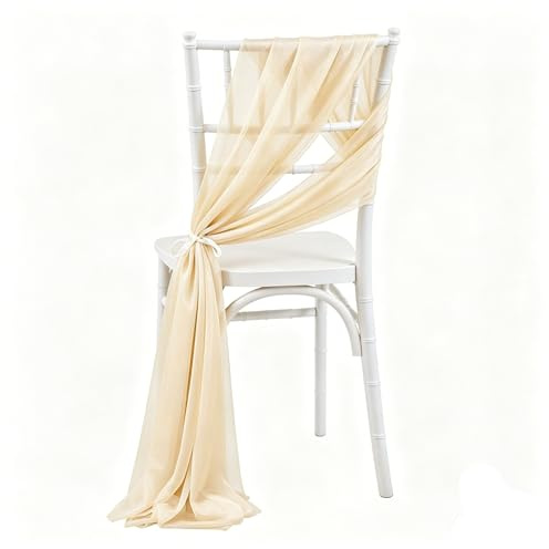 20*275cm Tüllstoff Stuhldekoration Tüll Stuhlschleifen Hochzeit Stuhl Hochzeitsstuhl Dekoration Tüll Stuhlschärpen Schleifen Chiffon Dekostoffe für Hochzeit Party Weihnachten Champagner 50 Stück