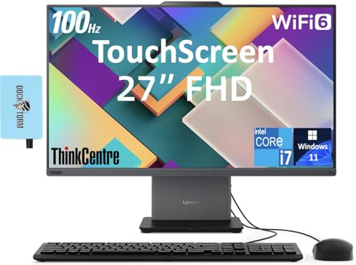 Lenovo ThinkCentre Neo 50a Gen 5 Business All-in-One 27 100Hz Touchscreen FHD Display (Intel i7-13620H, 16GB DDR5, 256GB SSD, WiFi 6, Webcam, Win11P) w/DKZ USB Port Expander, tastiera e mouse