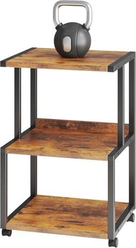 MUTUN Druckertisch,3-stöckiger Druckerständer mit Rollen, Metall Druckerwagen, Mobiler Druckwagen, Aufbewahrungsregal, Druckerschrank für Fax,für Arbeitszimmer Büro Office, Zuhause, Schule, Braun