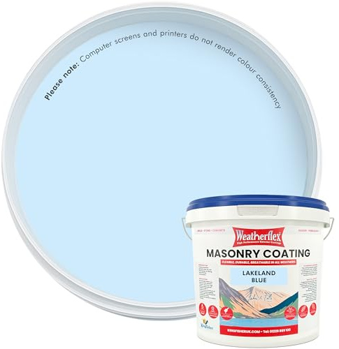 Kingfisher Weatherflex Waterproof Masonry Paint 10L, Lakeland Blue | Non toxic outdoor paint for brick, stone and concrete, crack resistant and breathable in extreme weather