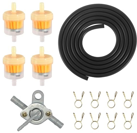 YGKYMVW Benzinschlauch Kit, Motorrad & Auto Kraftstofffilter inkl. 2m Schlauch, 4 Filter, 8 Schlauchschellen & Ventil, Silber