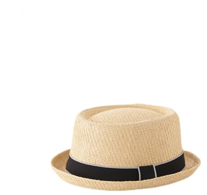 HEYANN Pork Pie Strohhut, Herren Pork Pie Fedora Hüte 58 cm Sommerhut für Männer & Frauen,Bowler Flat Top Sonnenschutz Klassische Hut