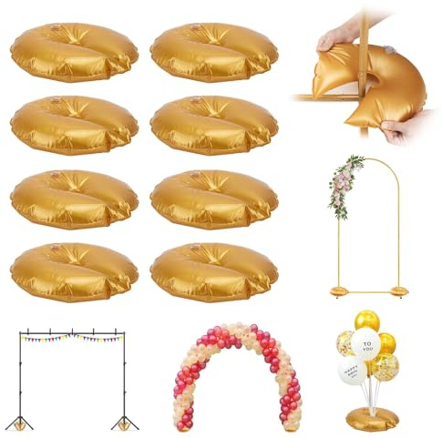 8 goldene robuste Wassersäcke für Bogen und Ballonständer – verbessertes verdicktes Material, verstärkte Kanten und vergrößerter Füllanschluss, wasserbefüllbarer Boden für Hochzeit, Geburtstag