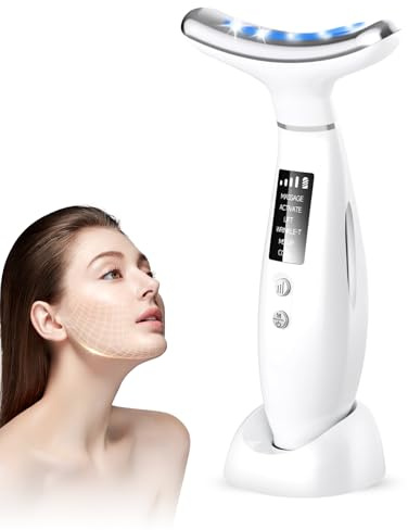 Anluomania Massaggiatore Viso Elettrico, Face Massager con 6 Modi 7 LED, Dispositivo di Bellezza Antirughe con 5℃ del Freddo, 45℃ Massaggio EMS per Face Lifting con 4 Intensità di Vibrazione