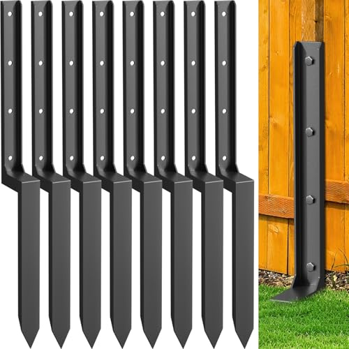 Nessxa 8 Pack Fence Post Repair Kit, 33.6 Heavy Duty Fence Post Repair Stakes, Thickened Anchor Ground Spike for Repairing Tilted/Broken Wood Posts