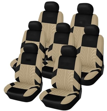 Fundas de Asiento Fundas Universales Para Asientos Coche Con Estampado Neumáticos, Protector Asiento Coche 7 Plazas Para Coche, Camión O Furgoneta Fundas para asientos(7pcs-beige)