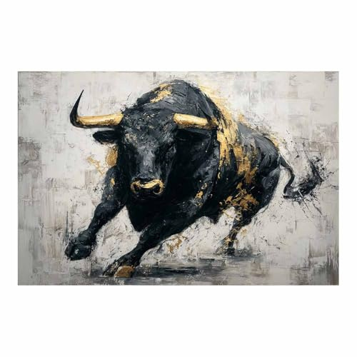 ZAMAEIU Cuadro en lienzo en blanco y negro Toro en carrera Modernos Para Pared Sobre Póster, Cuadro Decorativo Para Dormitorio Salón Entrada Cocina（Negro y blanco185-60x90cm Sin marco