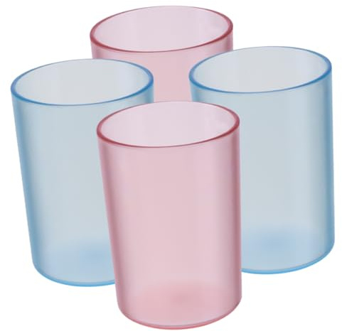 POPETPOP 4 Pezzi Bicchieri Porta Spazzolino da Denti Riutilizzabili in Plastica Trasparente per Bagno Tazze Lavaggio Bocca capacità Grande per Uso Quotidiano Design Sicuro con Bordi Lisci