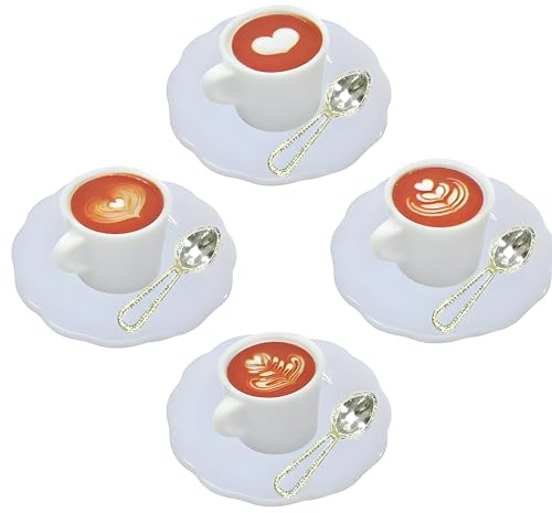 Juego de 4 platos en miniatura para casa de muñecas, platos a escala 1:12, cucharas y tazas de café, vajilla de porcelana realista para casa de muñecas, accesorios de cena en miniatura, exhibición de