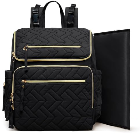 MISSFONG Baby Wickelrucksack Wickeltasche, Wickelrucksack Groß Babytaschen Rucksack Lässig mit Multifunktions 17 Wickeltasche Organizer Wickelunterlage Wickeltasch Kinderwagen-Polyestergewebe Schwarz