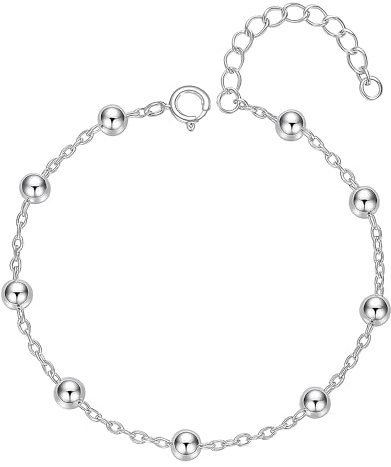 Lucche 925 Silver bracelet 4mm Ball Bead Charm Chain Bracelets Size 6' to 7.5 inch