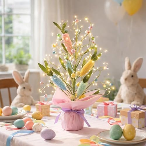 Ferakum Osterdeko LED Baum Lichter, 42cm 20 LEDs Ostern Deko LED Lichterbaum mit LED Lichterkette, Warmweiß Osterbaum Licht Künstliche Frühling Deko Leuchtbaum für Frühlingsdeko Osterdeko (A)
