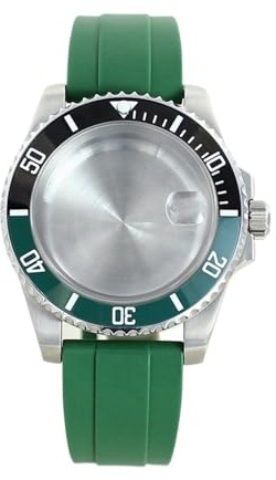1st vattentät 40 mm klockfodral 316L rostfritt stål for ETA 2824 rörelse 28,5 urtavla gummirem(Green strap 3)