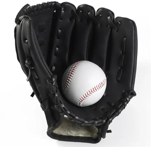 Basebollhandske Baseballhandske Läder för Träning Vuxna, Stötdämpad Tjock Kastare Fält (svart 10,5-tum)