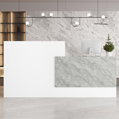 HEMBRY Luxus-Statement für Ihren Salon 220cm XXL-Empfangstheke in edler Marmor-Optik, Profi-Rezeptionstresen für Nagelstudio & Beauty-Klinik, Weiß