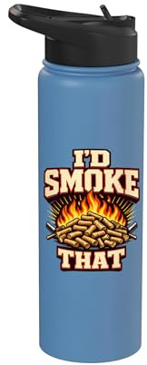 Wood Pellet Smoker BBQ Pitmaster Grill Flames Stainless Steel Insulated Water Bottle