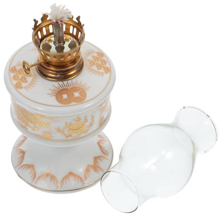 GALPADA Sturmlampe im Vintage Stil mit hell leuchtender Petroleumlampe, Keramik und Glas, dekorative Öllampe für Innenbereich und Gottesdienst