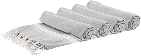 Nicola Spring Turkish Cotton Bath Towels - 170 x 90cm - Grey - Pack of 4 - Lightweight & Absorbent Large Adults Drying Beach Towel Bathroom Gym Cloth Sauna Hammam Shower Sheet