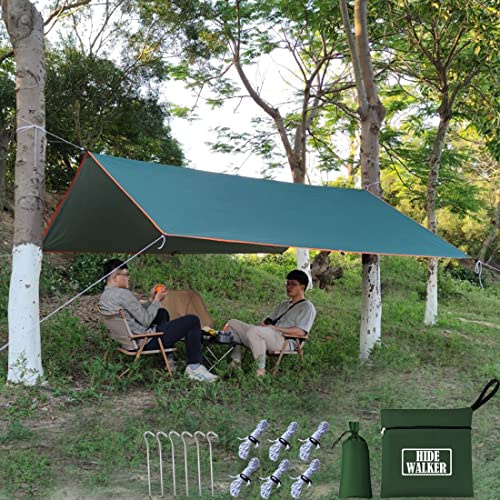HIDEWALKER Camping Tarp Shelter 3x3m 3x4m 3x5m Lightweight Tent Tarpaulin Waterproof Tent Awning Canopy Basha Sunshade for Hiking Backpacking (Green, 3x3m)