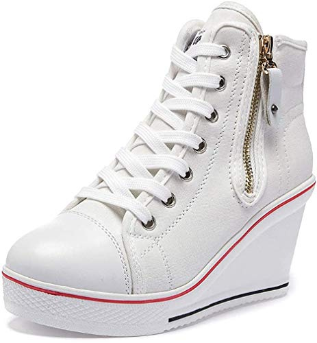 Baskets Compensées Femme 35-43 EU Baskets Basses de Sport Fitness Talon Compensé Chaussures avec Compensation Intérieure Femme Baskets Basses Sport Fitness Sneakers Compensées