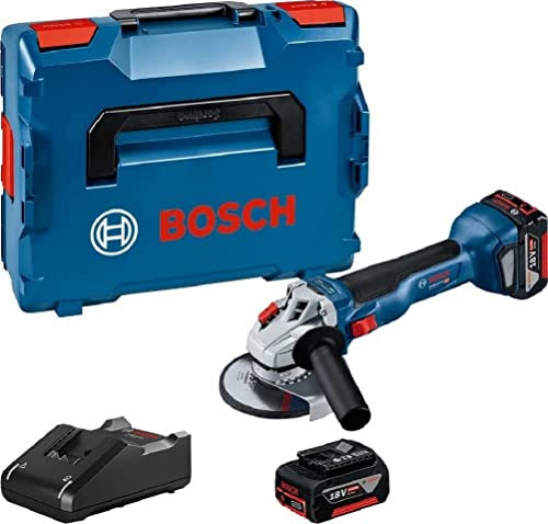 Bosch Professional 18V System Akku Winkelschleifer GWS 18V-10 (Scheiben-Ø: 125mm, inkl. 2x 4.0Ah Akku, Schnellladegerät GAL 18V-40, L-BOXX)