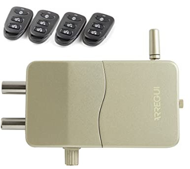 ARREGUI CI10D-AL Cerradura de Seguridad Invisible para Puerta con Alarma Sonora | 4 mandos a distancia | Antirrobo, Anti Okupas | Cerradura Electrónica | Cerrojo Inalámbrico Interior | dorado