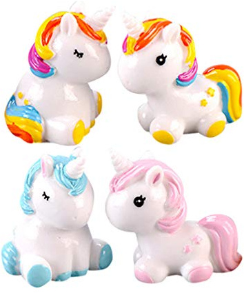 Mini Unicorn Figures: 4pcs Resin Unicorn Cake Toppers Cake Decoration - Miniature Fairy Garden Ornaments for Diy Micro Landscape Terrarium Crafts Ornament Accessories